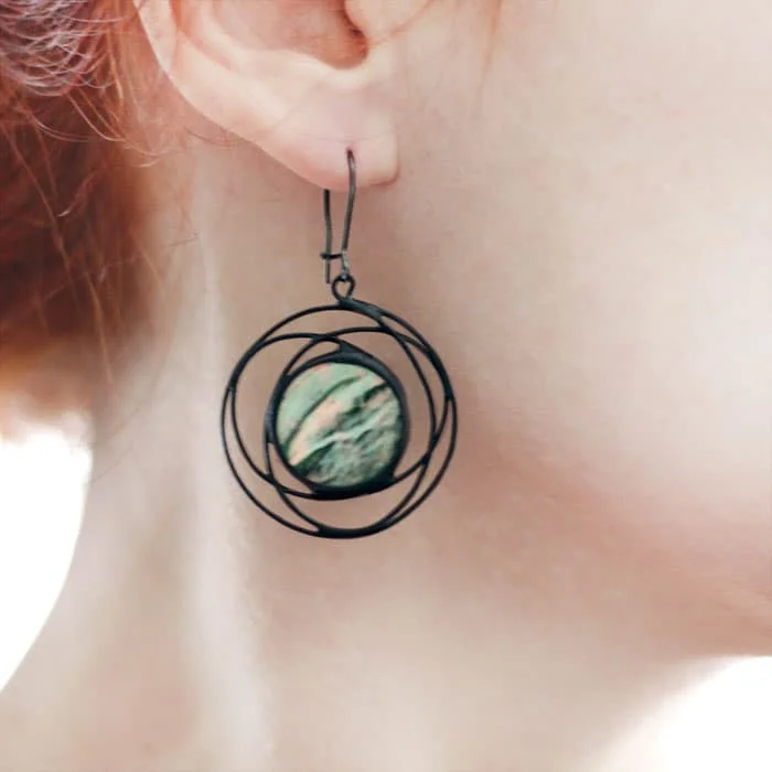 Green Iridescent Galaxy Earrings