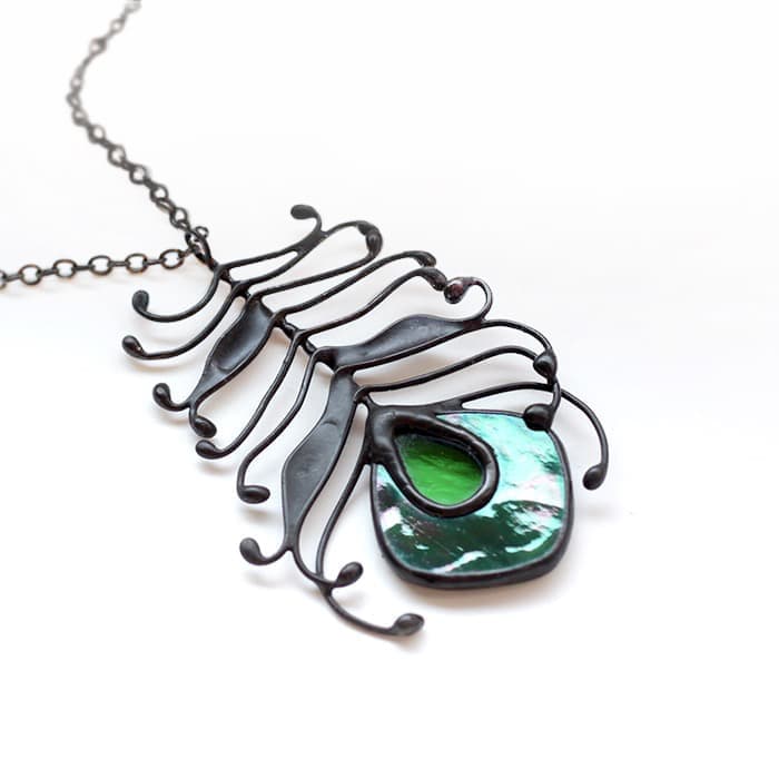 Iridized Peacock Feather Necklace